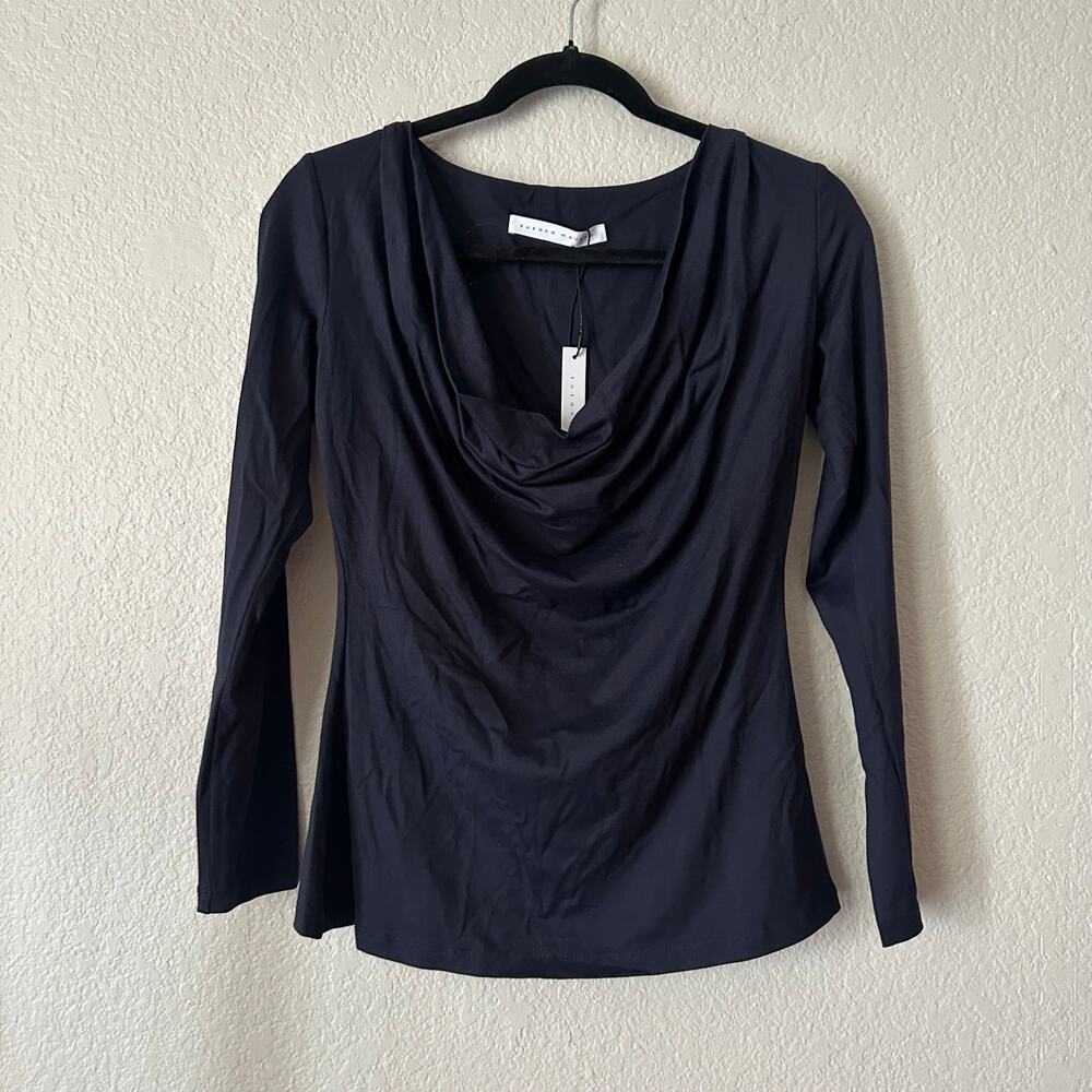 Susana Monaco Long Sleeve Cowl Neck Top in Midnight Size Small NWT - Picture 2 of 6